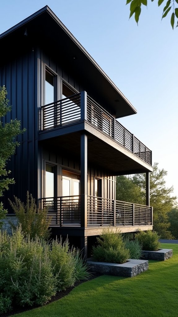 stylish railings enhance farmhouse