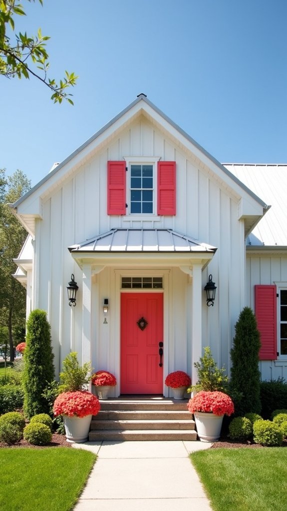 vibrant coral enhances farmhouse charm