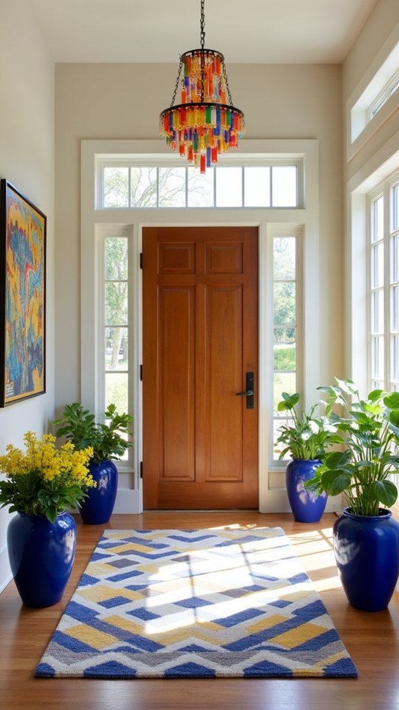 vibrant decor enhances entryway