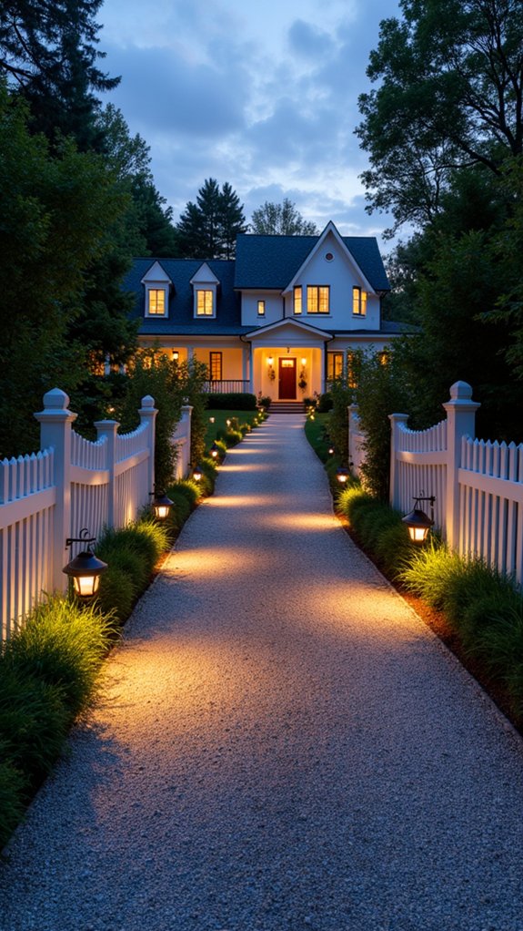 warm evening driveway lighting