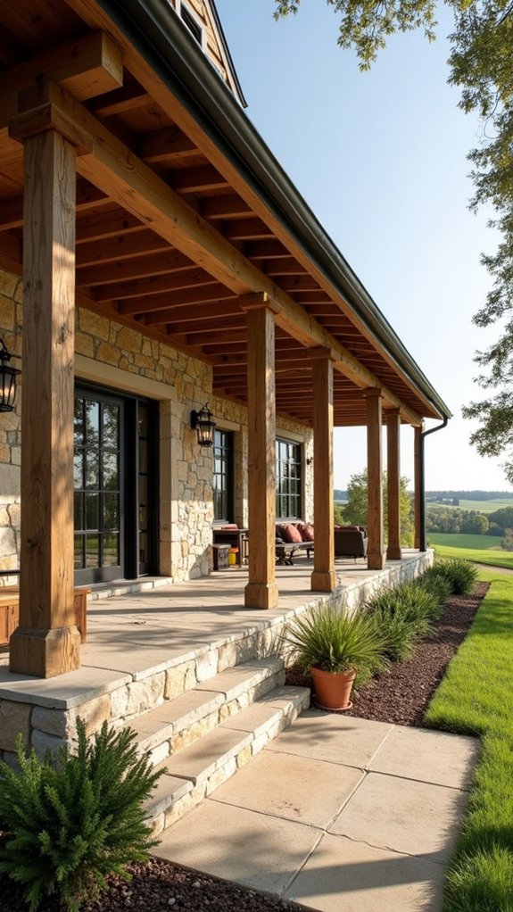 welcoming stone front farmhouse porch