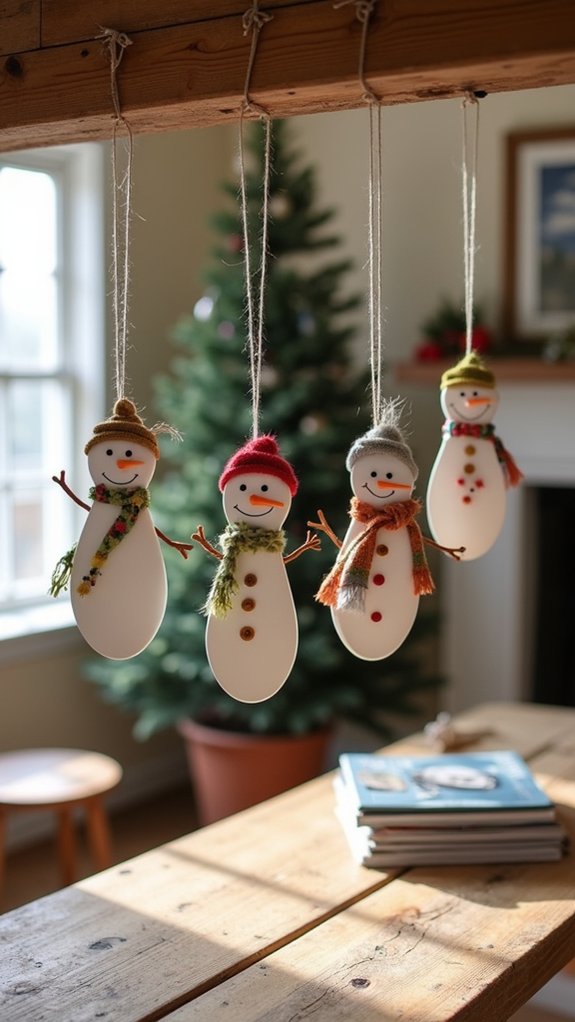 adorable plastic spoon snowmen