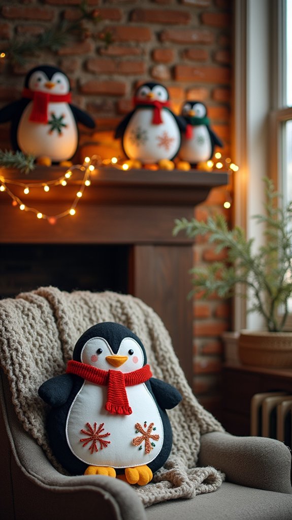 appliqu penguins with scarves