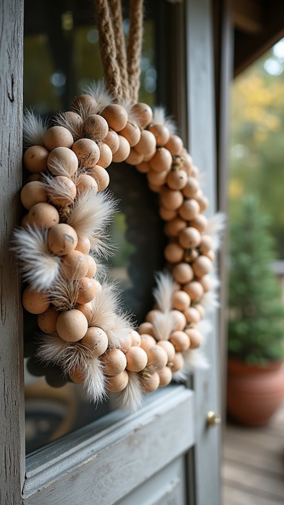 boho bead wreath feathers