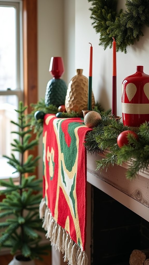 bold festive mantle decor