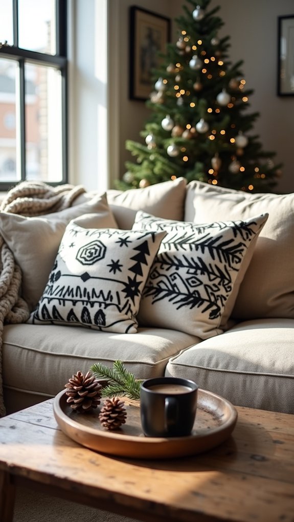 bold patterned festive pillows