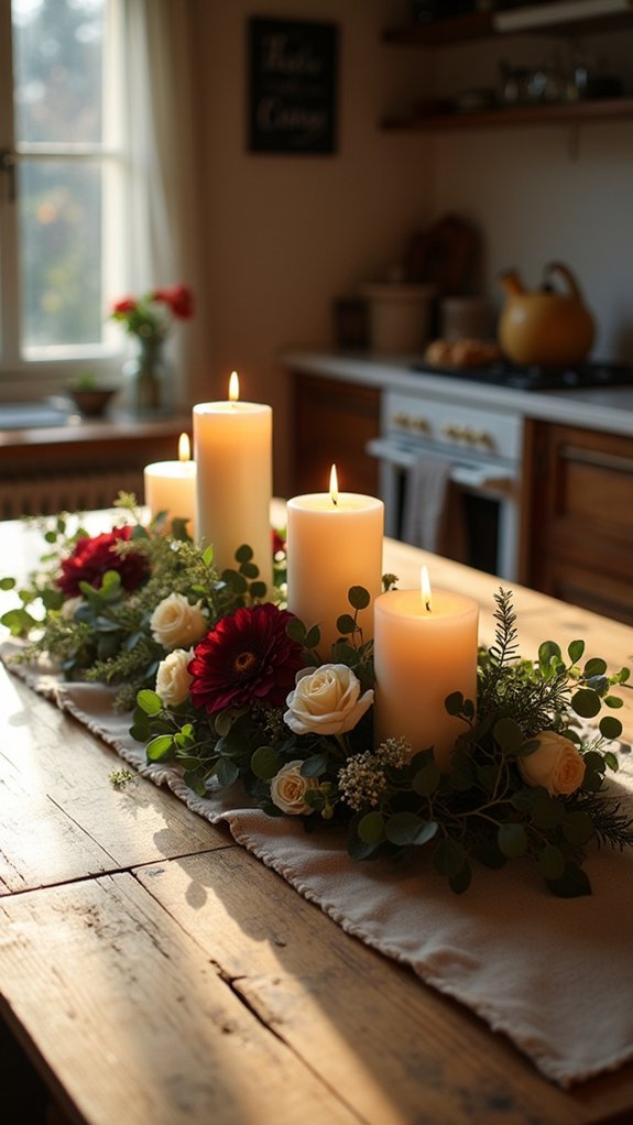 candle and flower arrangement