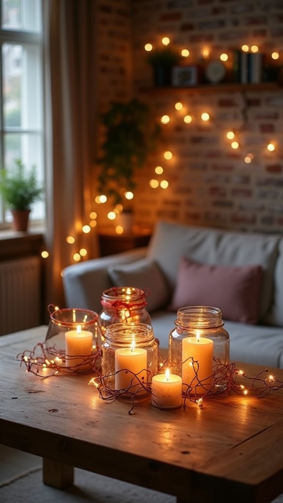 candle holders with string lights
