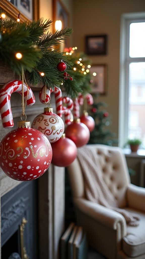 candy cane painted baubles