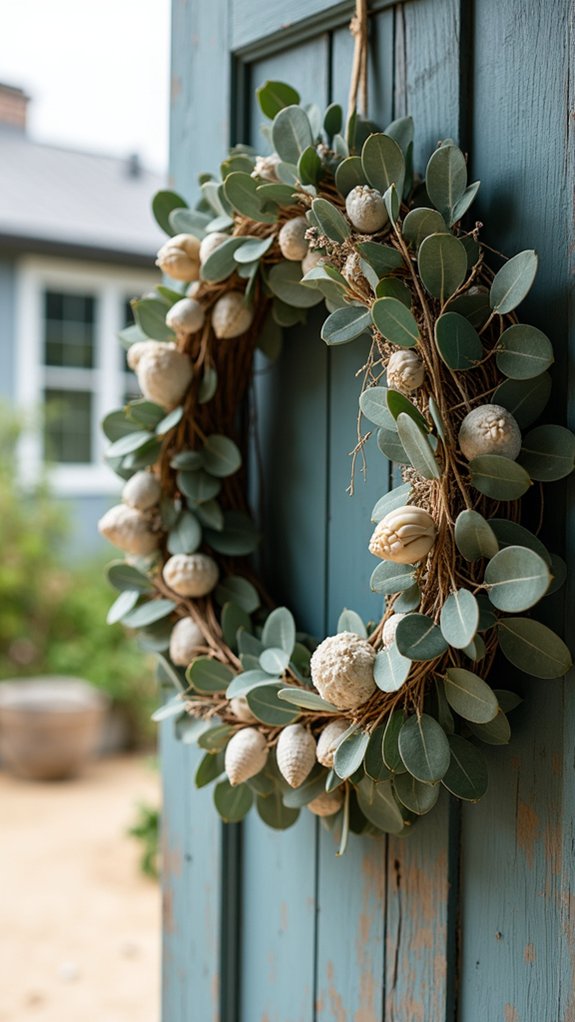 coastal eucalyptus seashell wreath
