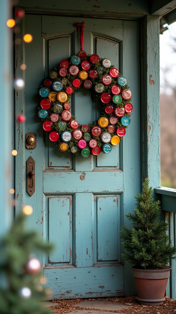 colorful bottle cap wreath