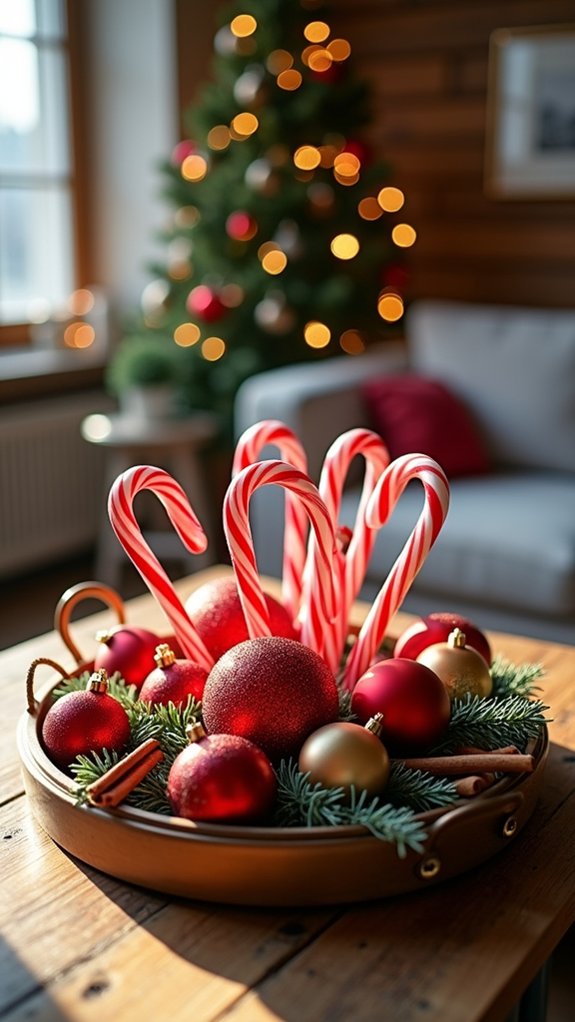 colorful candy cane centerpiece