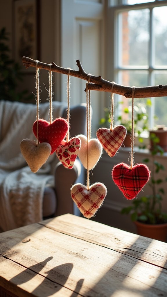 colorful fabric heart ornaments