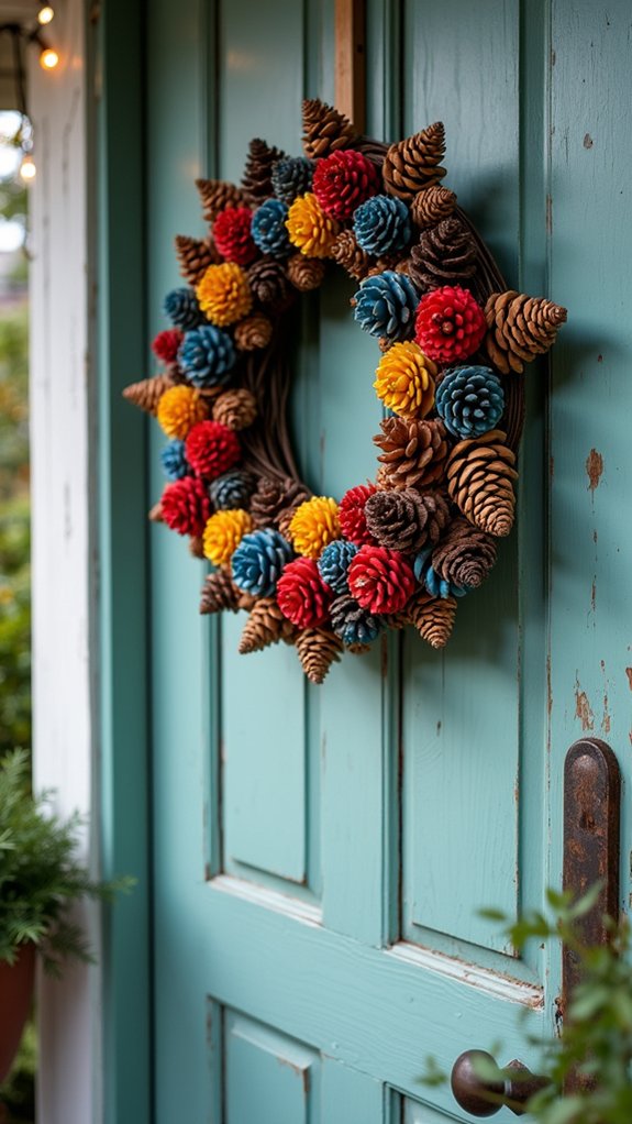 colorful festive pinecone wreath