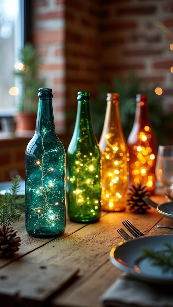 colorful illuminated glass bottles
