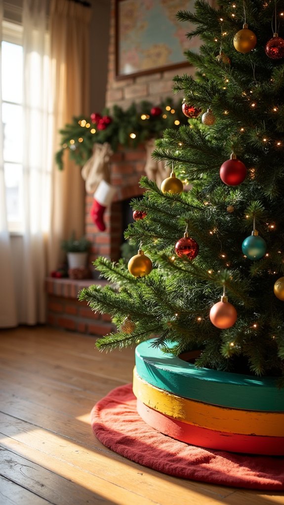 colorful wooden tree collars