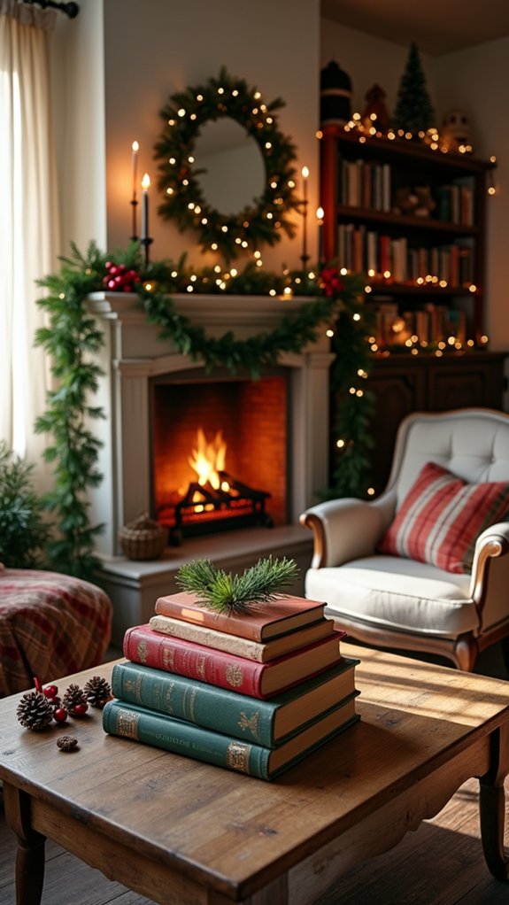 cozy holiday book displays