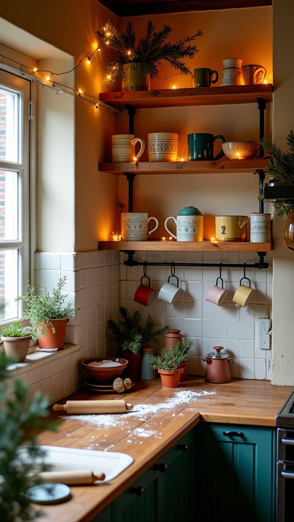 cozy kitchen with twinkling lights