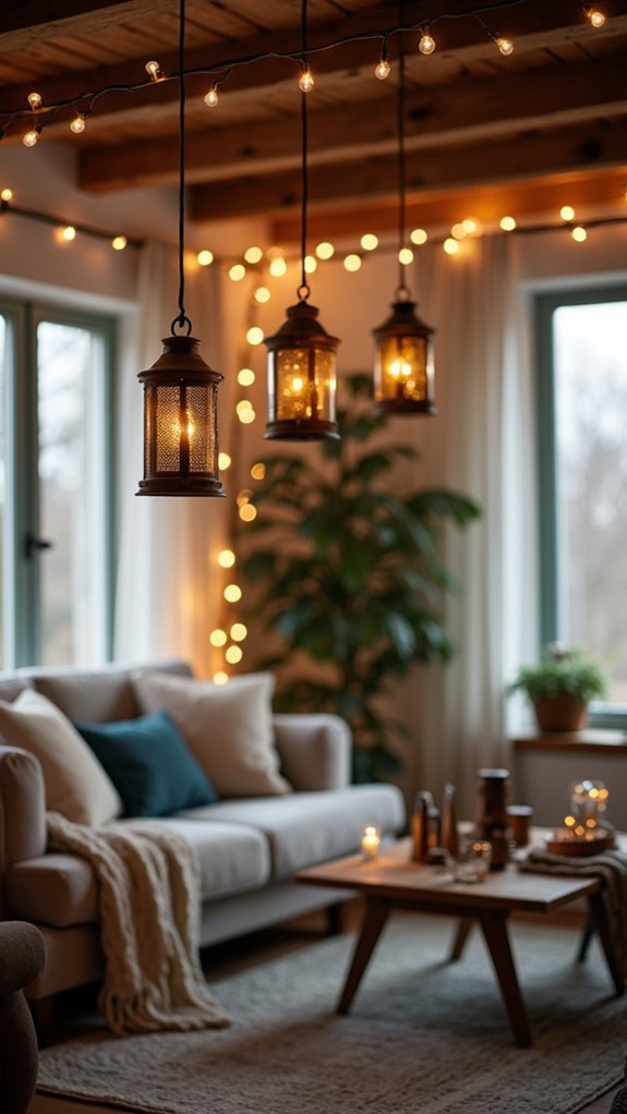 cozy lanterns with lights