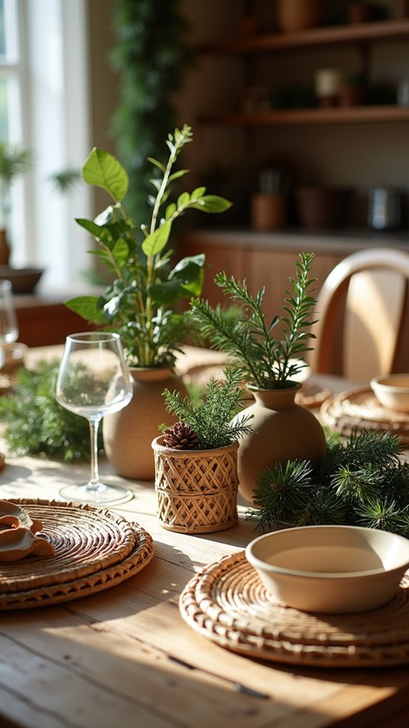cozy layered rattan greenery