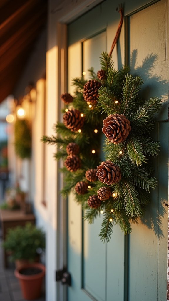 cozy pinecone wreath lights