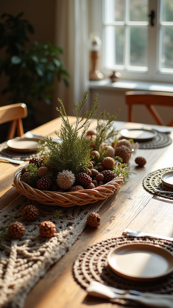 cozy rattan pinecone centerpiece