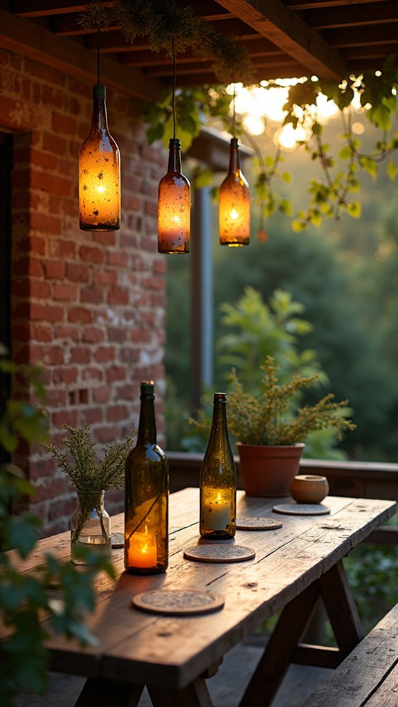 cozy upcycled wine lanterns