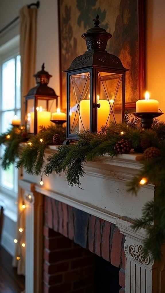 cozy vintage lantern candle display