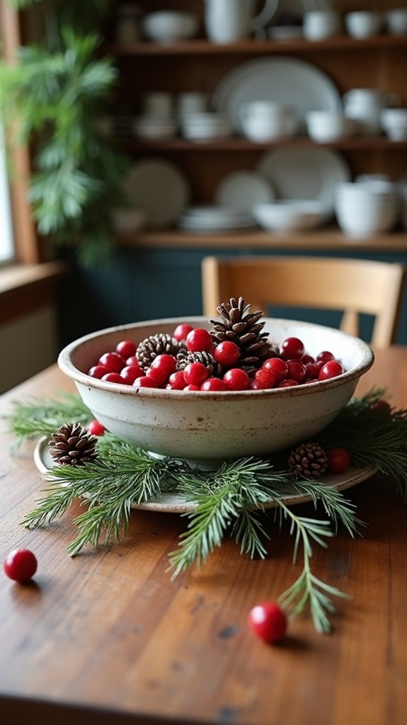 cranberry and pinecone display