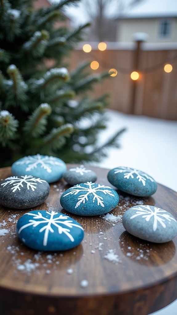 creative painted snowflake rocks