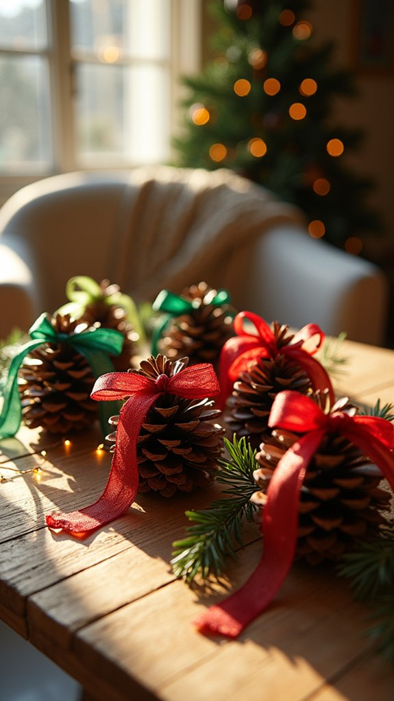 creative ribbon pinecone ornaments