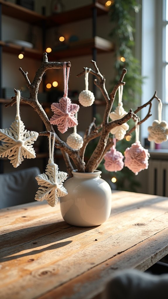 delicate knitted snowflake ornaments