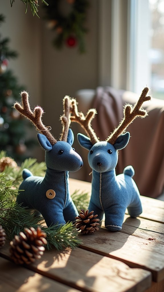 denim reindeer holiday ornaments