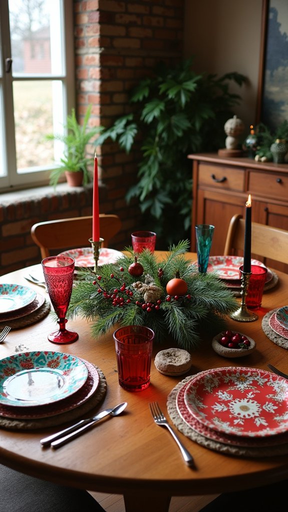 eclectic christmas table decor