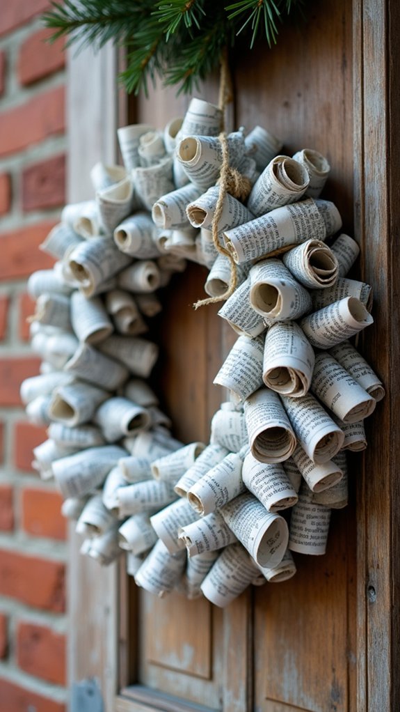 eco friendly newspaper wreath creation