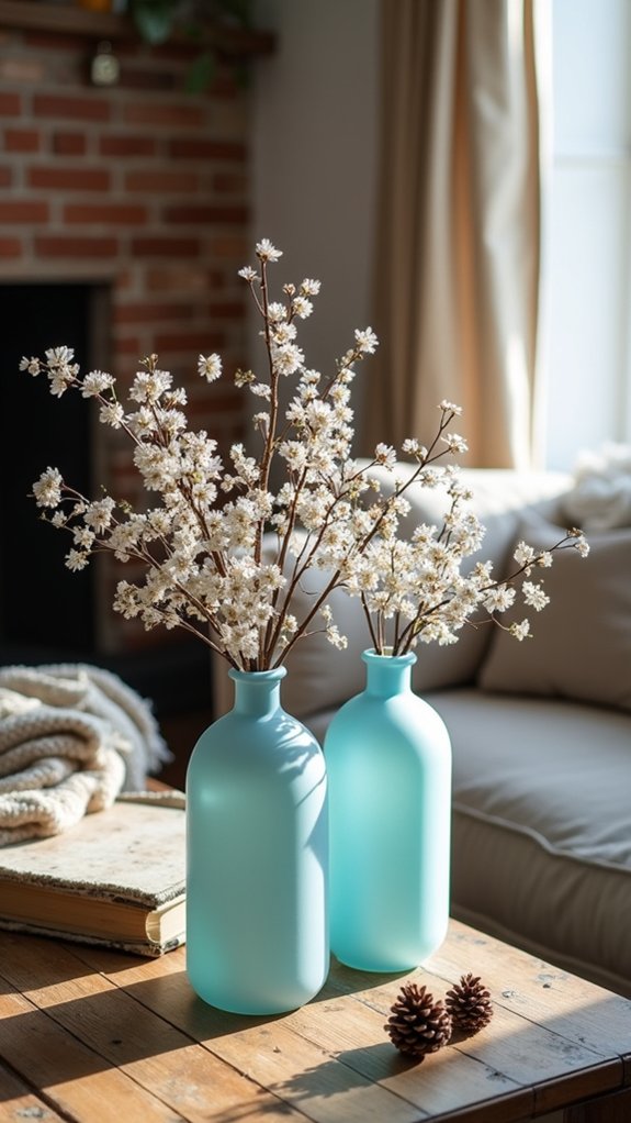 elegant frosted blue vases