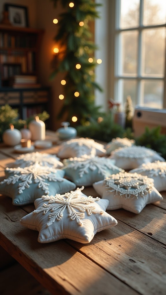 embroidered snowflake holiday ornaments