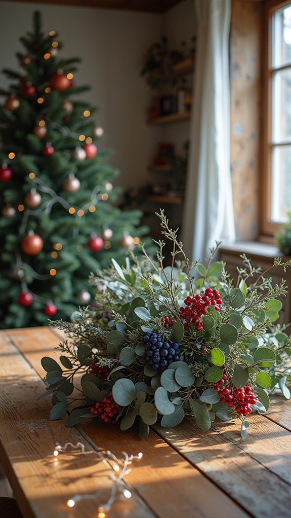 eucalyptus and berry decorations