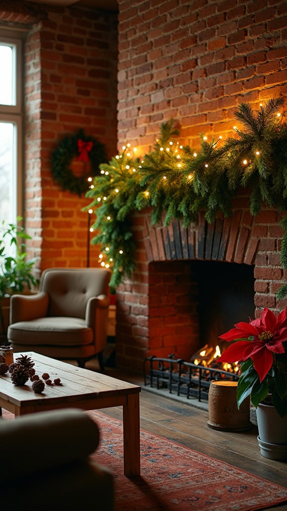 festive greenery with lights