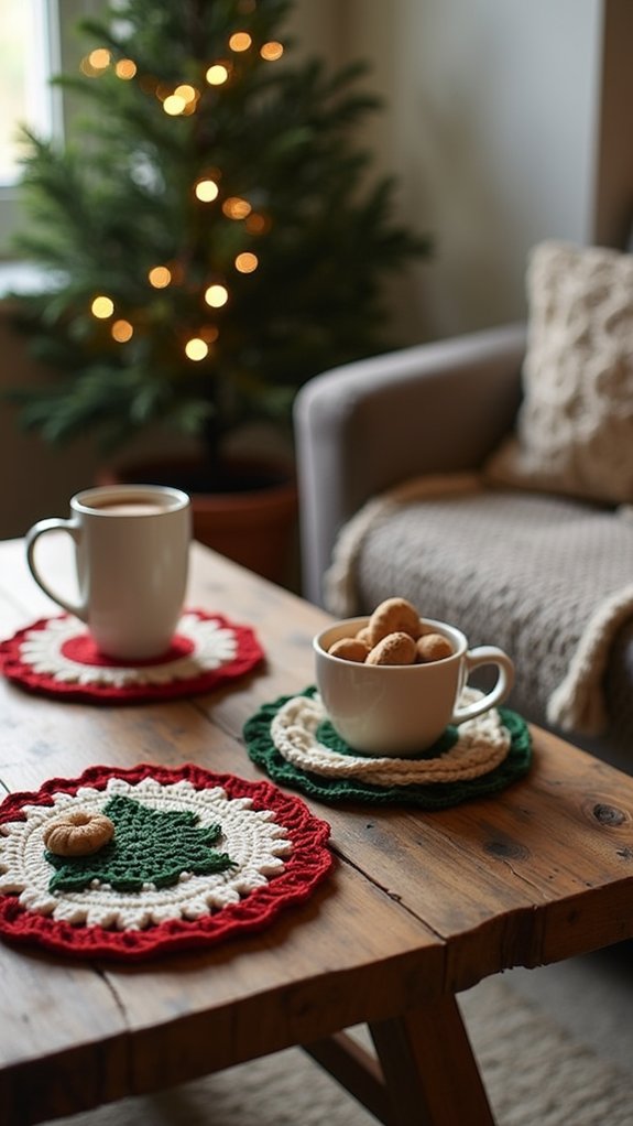 festive handmade crochet coasters