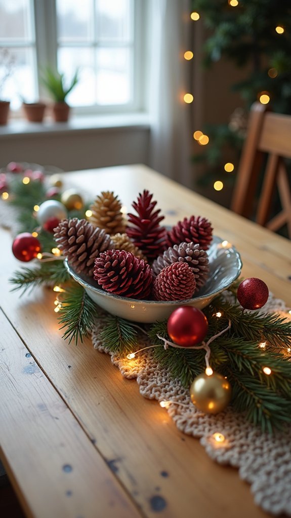 festive painted pinecone decor