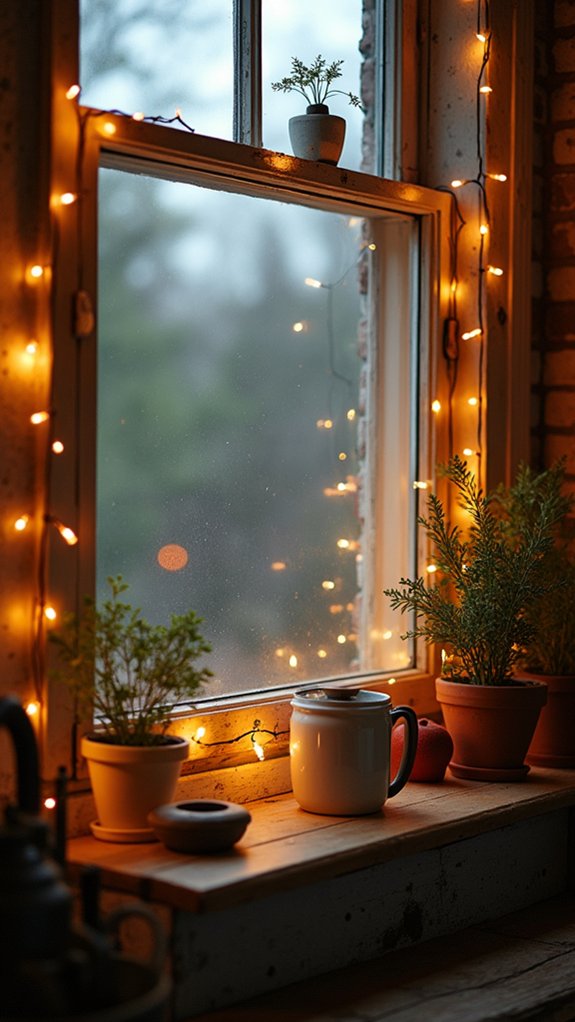 festive string lights window