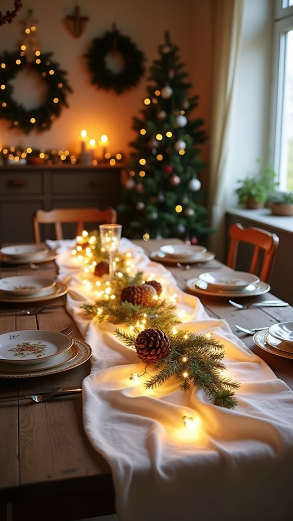 festive table with lights