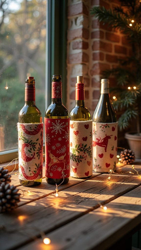 festive wine bottle decorations