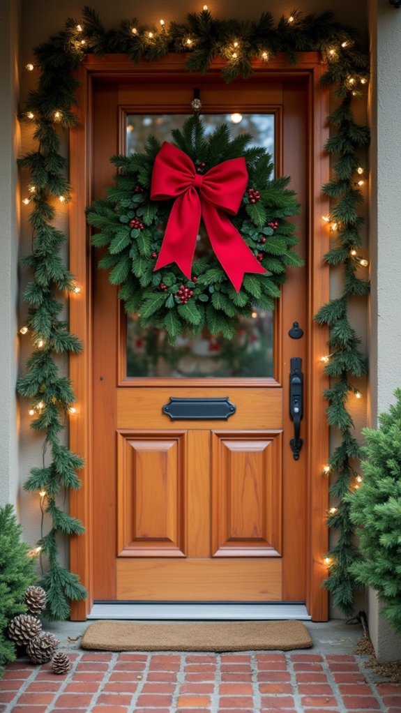 festive wreath with red bow