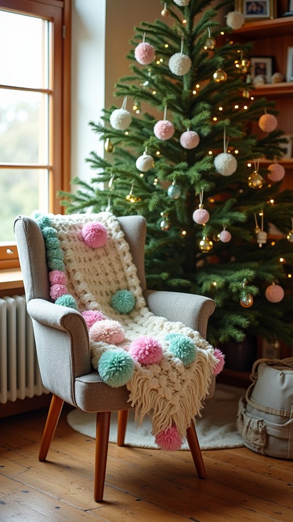festive yarn pom poms decoration