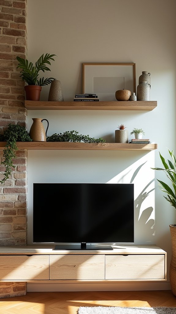 floating shelves enhance decor