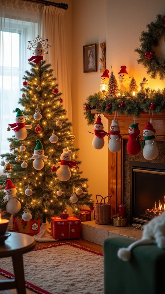 fluffy snowman felt decorations