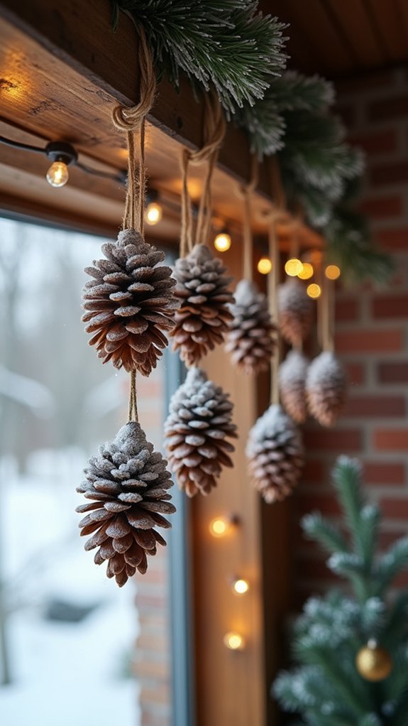 frosted pinecones add charm