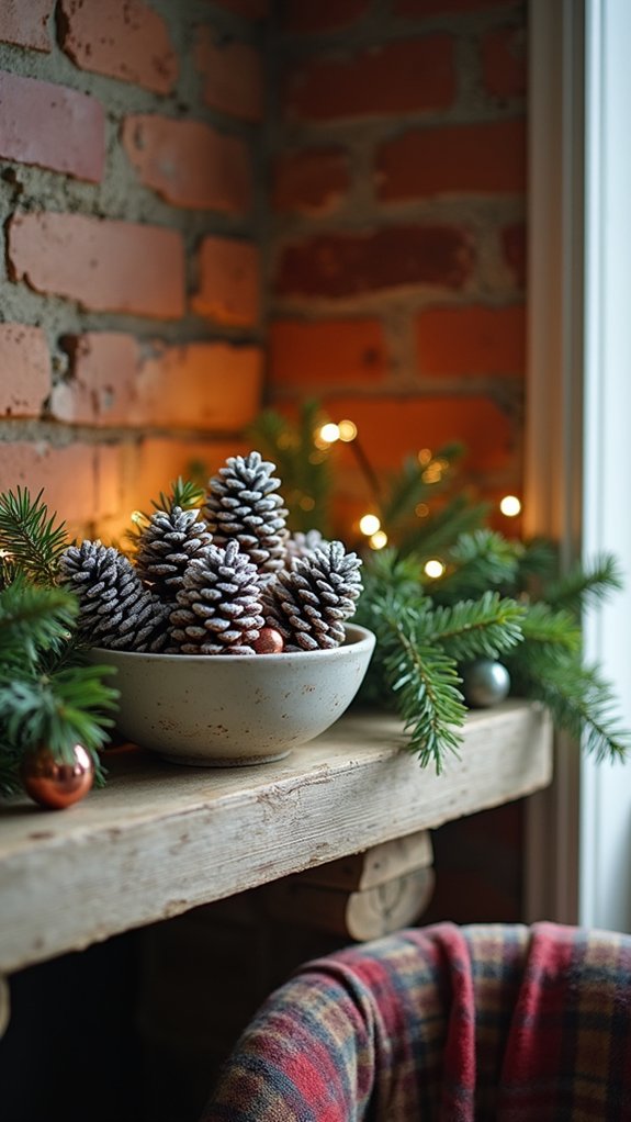 frosted pinecones add coziness